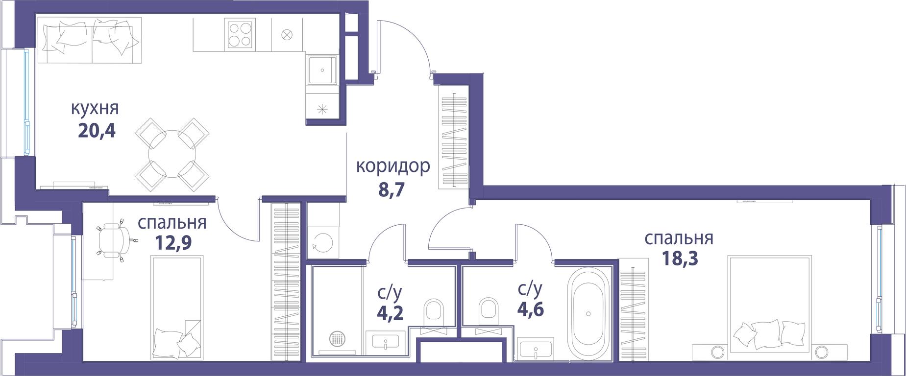 2-BD Apartment Sale, 69.1平方米 at Simvol, Nevelskogo Drive, 6к1, Moscow, Russia #1 2-BD Apartment Sale, 69.1平方米 at Simvol, Nevelskogo Drive, 6к1, Moscow, Russia #1