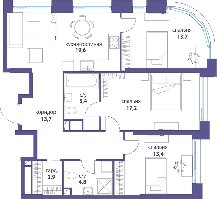 Продажа 3-комн. квартиры, 90,7 м² в ЖК «Символ», проезд Невельского, 6к1, Москва, Россия #1 Продажа 3-комн. квартиры, 90,7 м² в ЖК «Символ», проезд Невельского, 6к1, Москва, Россия #1