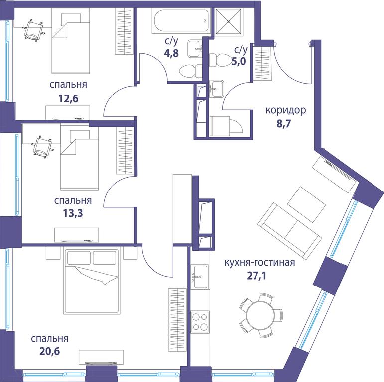 Продажа 3-комн. квартиры, 97,5 м² в ЖК «Символ», проезд Невельского, 6к1, Москва, Россия #1 Продажа 3-комн. квартиры, 97,5 м² в ЖК «Символ», проезд Невельского, 6к1, Москва, Россия #1