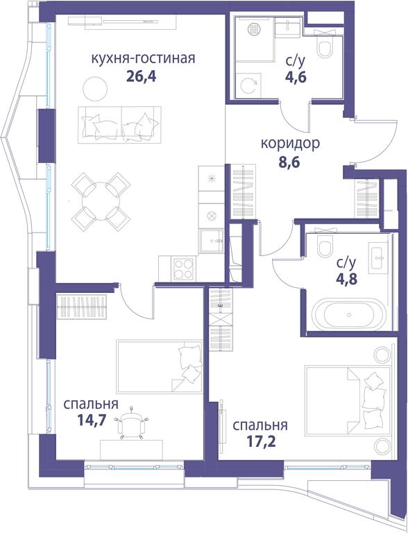 3-BD Apartment Sale, 76.3 sq. m. at Simvol, Nevelskogo Drive, 6к1, Moscow, Russia #1 3-BD Apartment Sale, 76.3 sq. m. at Simvol, Nevelskogo Drive, 6к1, Moscow, Russia #1