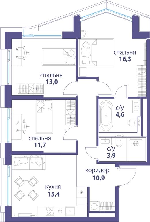 3-BD Apartment Sale, 75.8平方米 at Simvol, Nevelskogo Drive, 6к1, Moscow, Russia #1