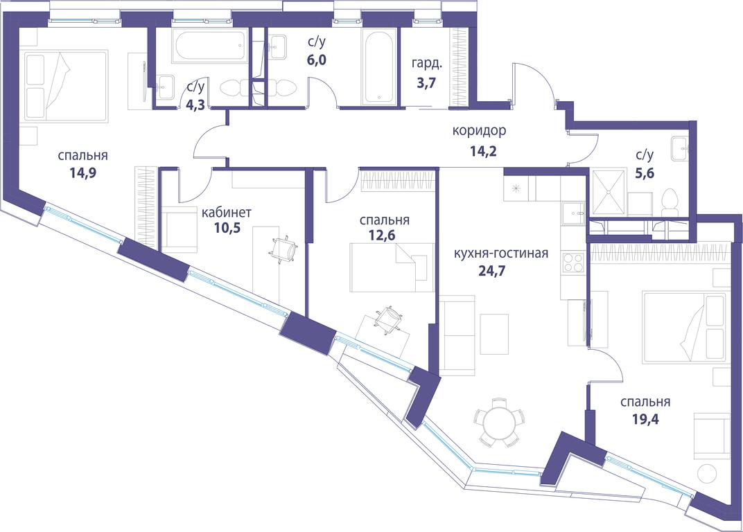 Продажа 4-комн. квартиры, 115,5 м² в ЖК «Символ», проезд Невельского, 6к1, Москва, Россия #2 Продажа 4-комн. квартиры, 115,5 м² в ЖК «Символ», проезд Невельского, 6к1, Москва, Россия #2