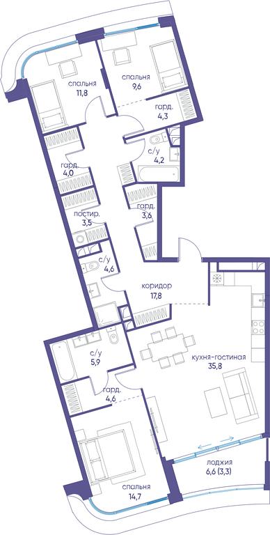 3-BD Apartment Sale, 127.9 sq. m. at Ostrov, Nizhnye Mnyovniki Street, 37Ас4, Moscow, Russia #1