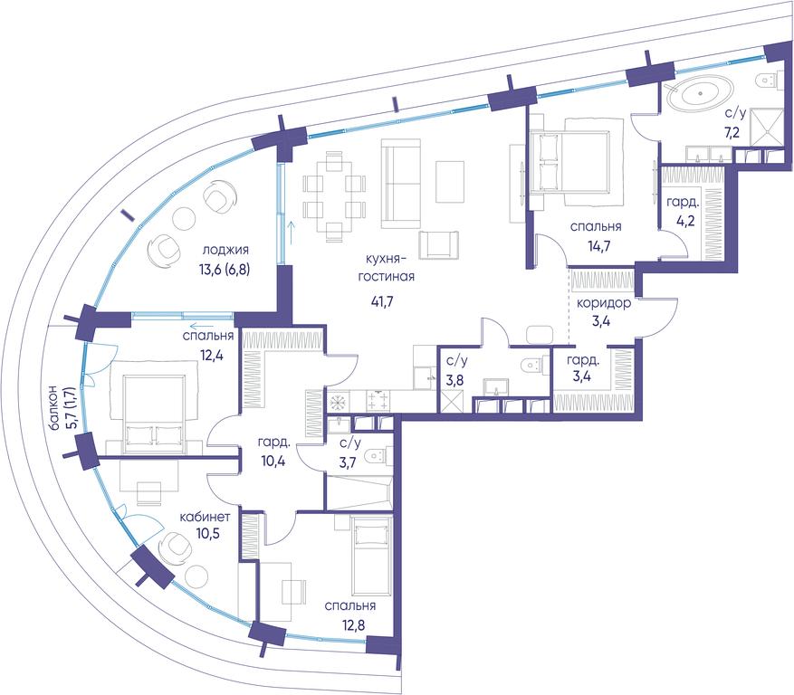 4-BD Apartment Sale, 136.6 sq. m. at Ostrov, Nizhnye Mnyovniki Street, 37Ас4, Moscow, Russia #1