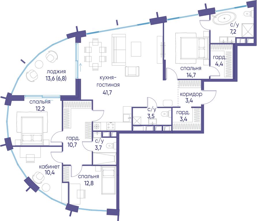 4-BD Apartment Sale, 134.9 sq. m. at Ostrov, Nizhnye Mnyovniki Street, 37Ас4, Moscow, Russia #1