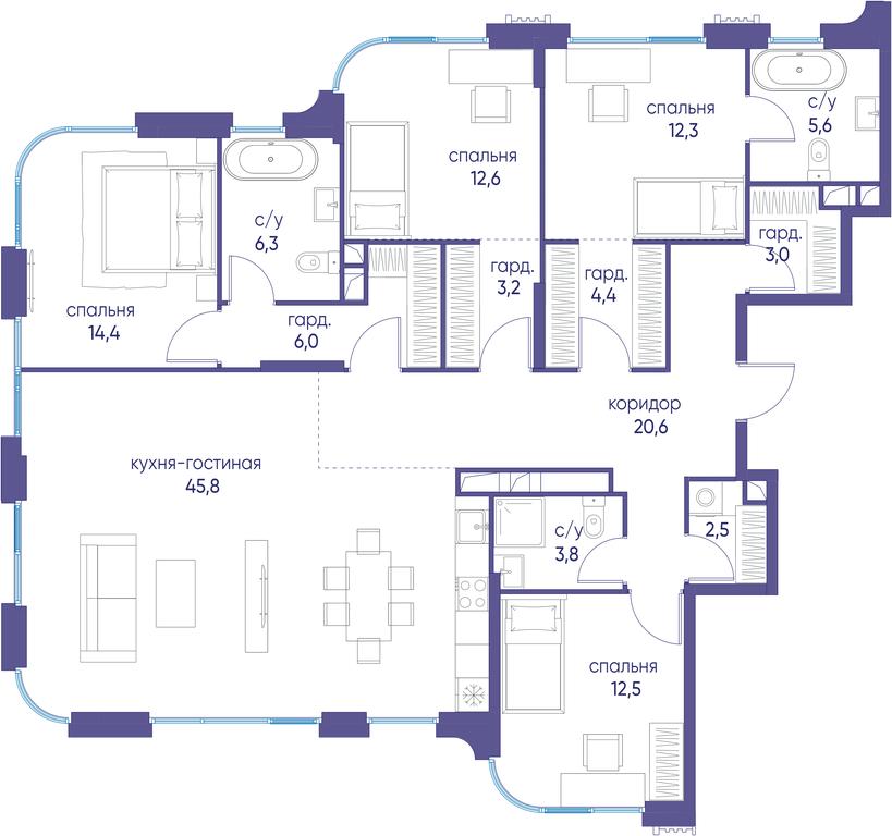 5-BD Apartment Sale, 153.2 sq. m. at Ostrov, Nizhnye Mnyovniki Street, 37Ас4, Moscow, Russia #1