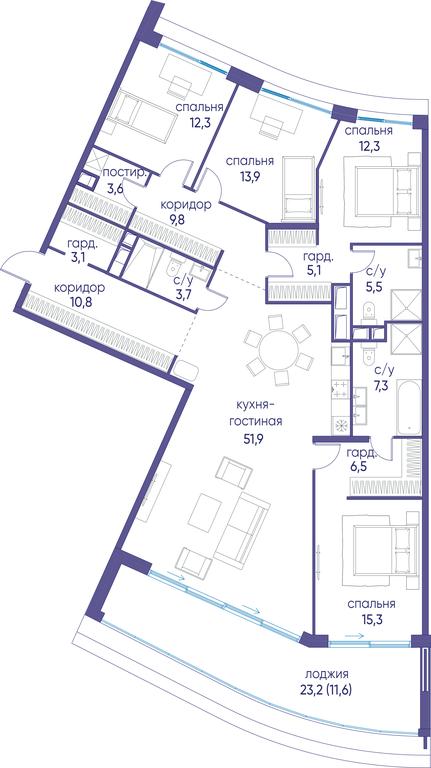 5-BD Apartment Sale, 172.7 sq. m. at Ostrov, Nizhnye Mnyovniki Street, 37Ас4, Moscow, Russia #1