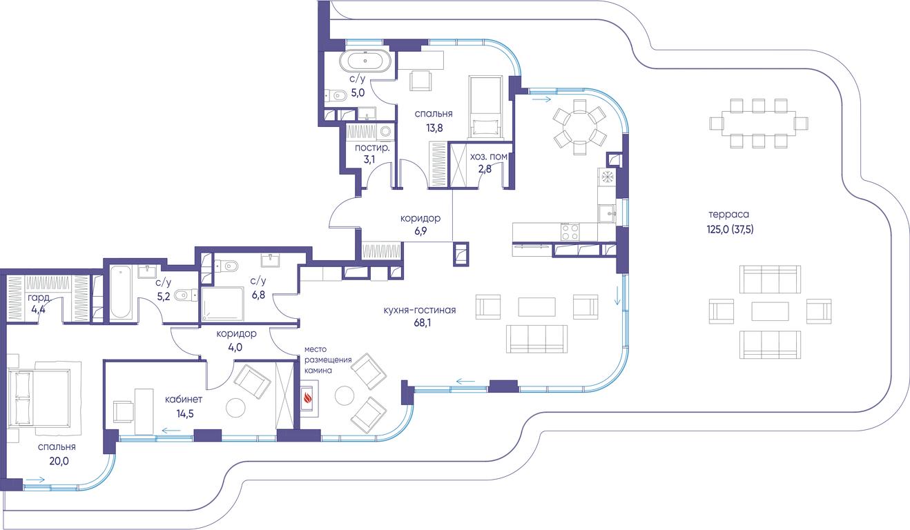 4-BD Apartment Sale, 191.8 sq. m. at Ostrov, Nizhnye Mnyovniki Street, 37Ас4, Moscow, Russia #1