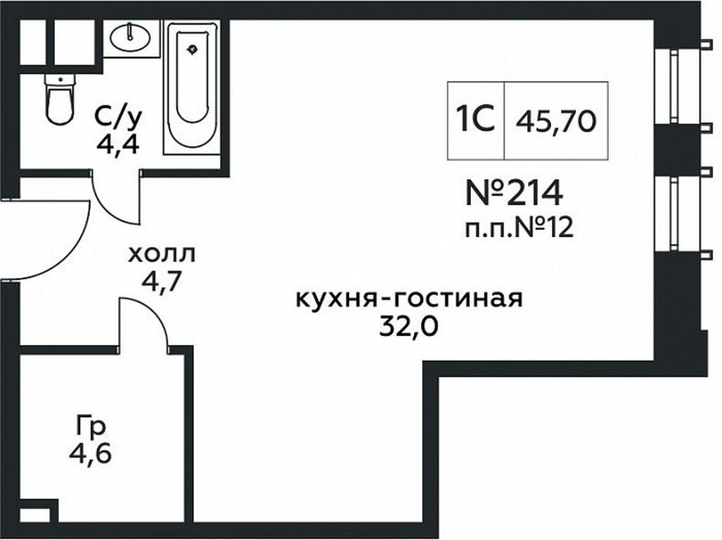 Apartment Sale, 45.7平方米 at Stremyannyj 2, Stremyanniy Lane, 2, Moscow, Russia #1