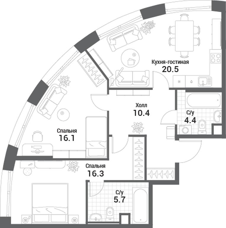 2-BD Apartment Sale, 73.4 sq. m. at Nagatino i-Land, Andropova Avenue, 18с4, Moscow, Russia #1 2-BD Apartment Sale, 73.4 sq. m. at Nagatino i-Land, Andropova Avenue, 18с4, Moscow, Russia #1