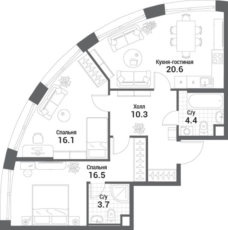 2-BD Apartment Sale, 71.6 sq. m. at Nagatino i-Land, Andropova Avenue, 18с4, Moscow, Russia #1