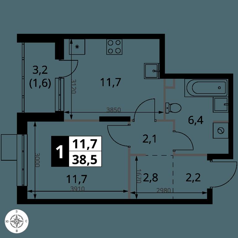 1-BD Apartment Sale, 38.5 sq. m. at 1-y Salarevskiy, Kiyevskoye Highway, Moskovskiy Settlement, Moscow, Russia #2