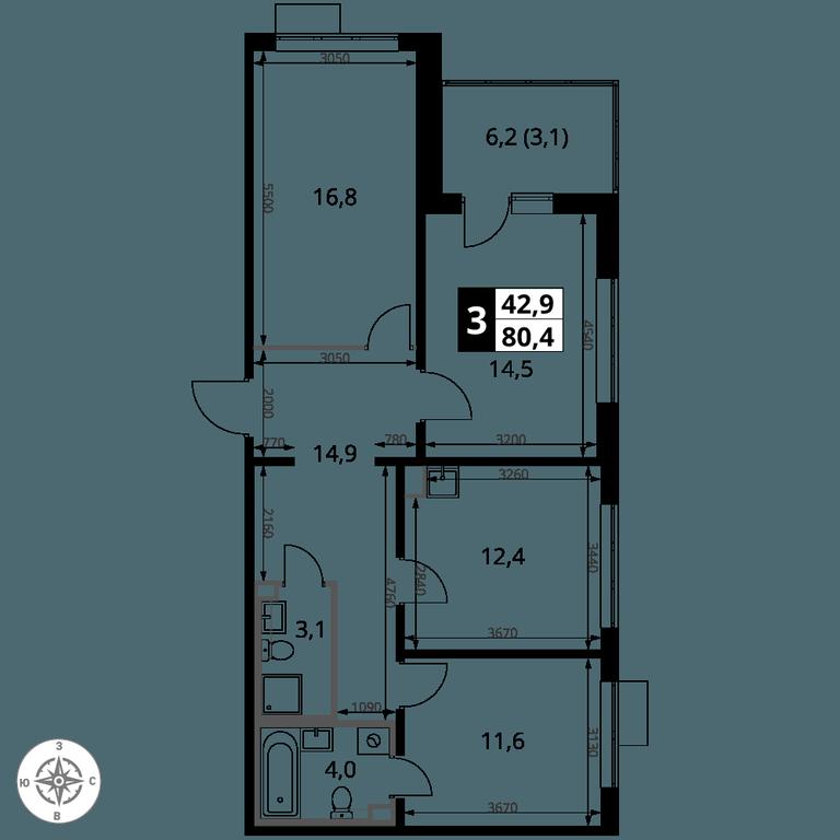 Продажа 3-комн. квартиры, 80,4 м² в ЖК «1-й Саларьевский», Киевское шоссе, поселение Московский, Москва, Россия #2 Продажа 3-комн. квартиры, 80,4 м² в ЖК «1-й Саларьевский», Киевское шоссе, поселение Московский, Москва, Россия #2