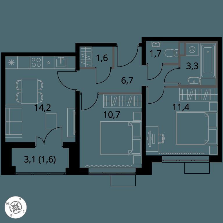 2-BD Apartment Sale, 51.2平方米 at 1-y Salarevskiy, Kiyevskoye Highway, Moskovskiy Settlement, Moscow, Russia #1