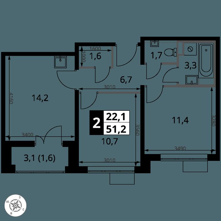 2-BD Apartment Sale, 51.2平方米 at 1-y Salarevskiy, Kiyevskoye Highway, Moskovskiy Settlement, Moscow, Russia #2
