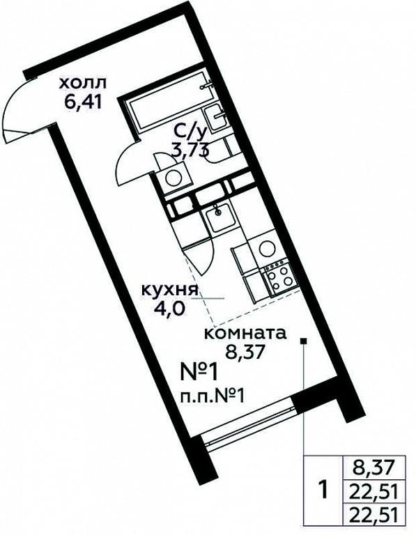 Apartment Sale, 22.51 sq. m. at Kvartal Rumyantsevo, ulitsa Admirala Kornilova, с1, Mosrentgen Settlement, Moscow, Russia #1