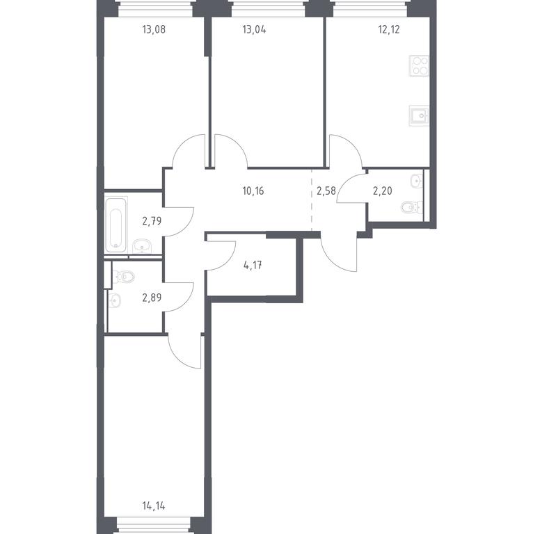2-BD Apartment Sale, 77.17 sq. m. at Kosmicheskiy kvartal, M.K. Tikhonravova Street, Yubileyniy Microdistrict, Korolyov, Moscow Region, Russia #1