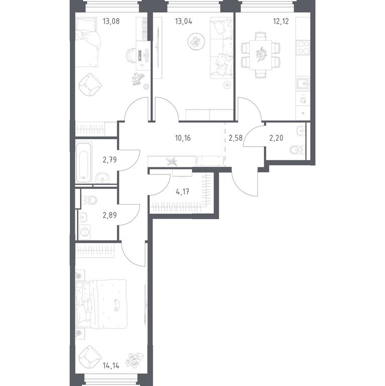 2-BD Apartment Sale, 77.17 sq. m. at Kosmicheskiy kvartal, M.K. Tikhonravova Street, Yubileyniy Microdistrict, Korolyov, Moscow Region, Russia #2