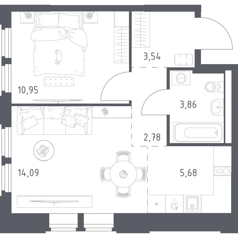 Apartment Sale, 40.9平方米 at Kosmicheskiy kvartal, M.K. Tikhonravova Street, Yubileyniy Microdistrict, Korolyov, Moscow Region, Russia #2