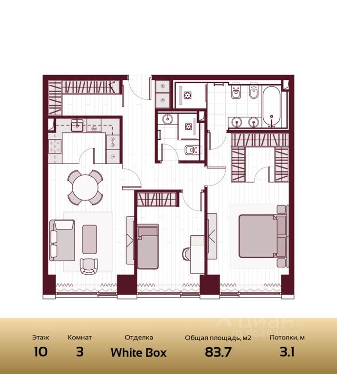 2-BD Apartment Sale, 84.3 sq. m. at Prime Park, Leningradskiy Avenue, 37, Moscow, Russia #1