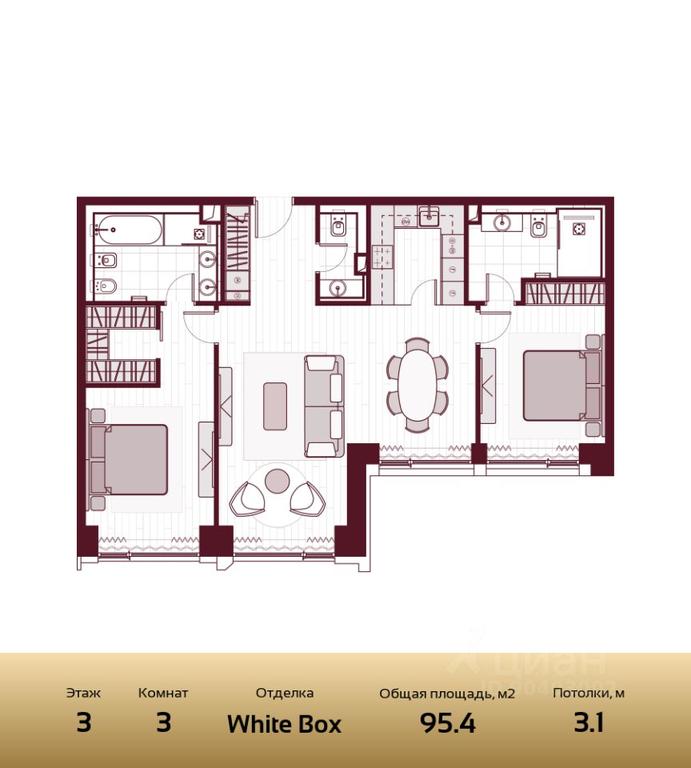 2-BD Apartment Sale, 95.5平方米 at Prime Park, Leningradskiy Avenue, 37, Moscow, Russia #1