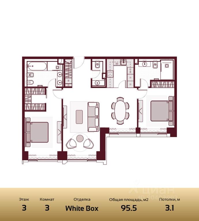 2-BD Apartment Sale, 95.5平方米 at Prime Park, Leningradskiy Avenue, 37, Moscow, Russia #2