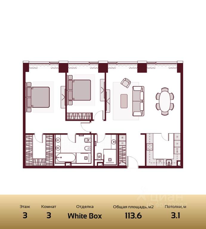 2-BD Apartment Sale, 113.6平方米 at Prime Park, Leningradskiy Avenue, 37, Moscow, Russia #2