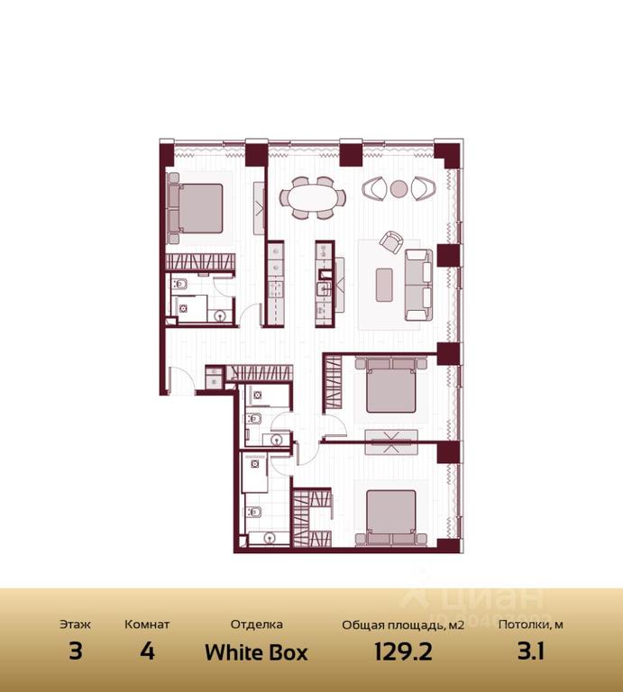 3-BD Apartment Sale, 129平方米 at Prime Park, Leningradskiy Avenue, 37, Moscow, Russia #1