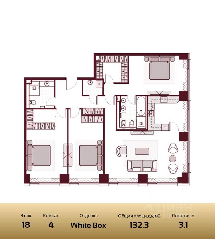 3-BD Apartment Sale, 132.3 sq. m. at Prime Park, Leningradskiy Avenue, 37, Moscow, Russia #2