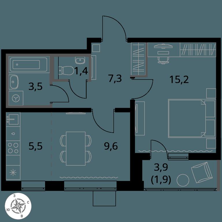 2-BD Apartment Sale, 44.4 sq. m. at Pervy Yuzhny, zhiloy kompleks Pervy Yuzhny, Leninskiy City District, Moscow Region, Russia #1