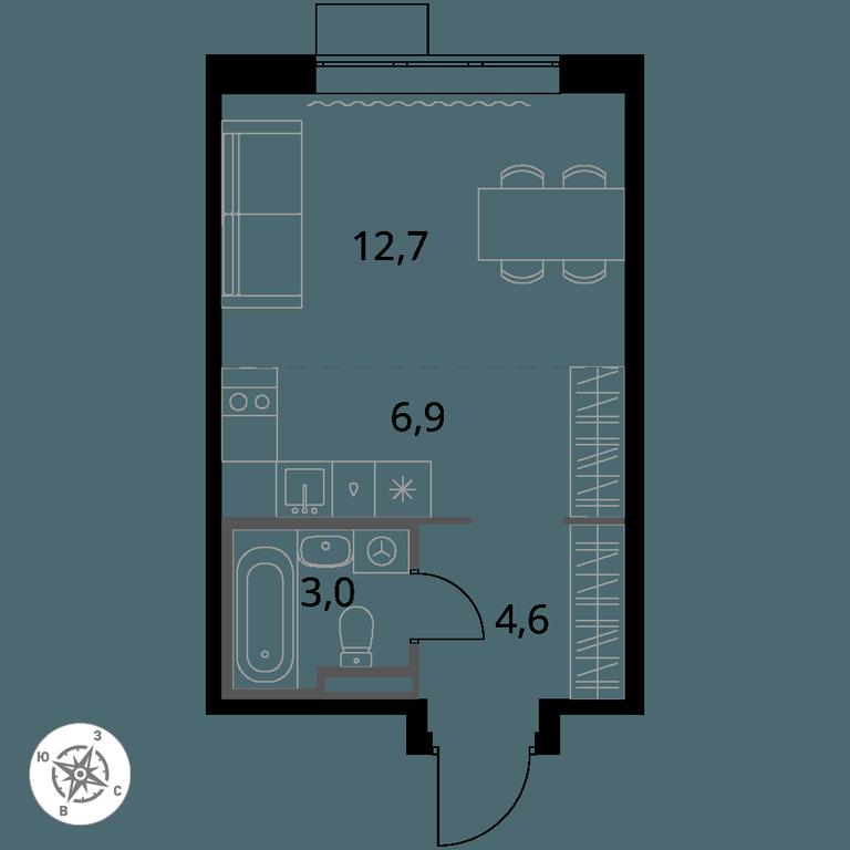 Apartment Sale, 27.2 sq. m. at Pervy Donskoj, zhiloy mikrorayon Sapronovo, derevnya Sapronovo, Leninskiy City District, Moscow Region, Russia #1