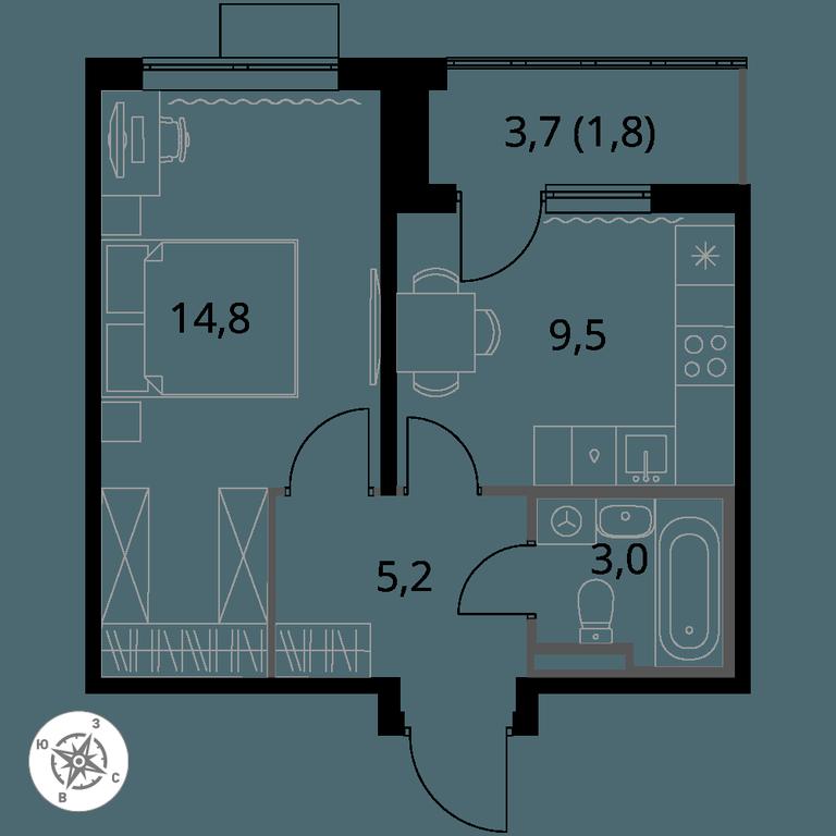 1-BD Apartment Sale, 34.3 sq. m. at Pervy Donskoj, zhiloy mikrorayon Sapronovo, derevnya Sapronovo, Leninskiy City District, Moscow Region, Russia #1