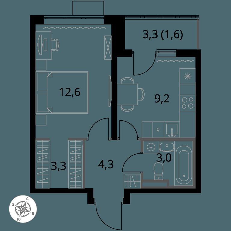 1-BD Apartment Sale, 34 sq. m. at Pervy Donskoj, zhiloy mikrorayon Sapronovo, derevnya Sapronovo, Leninskiy City District, Moscow Region, Russia #1