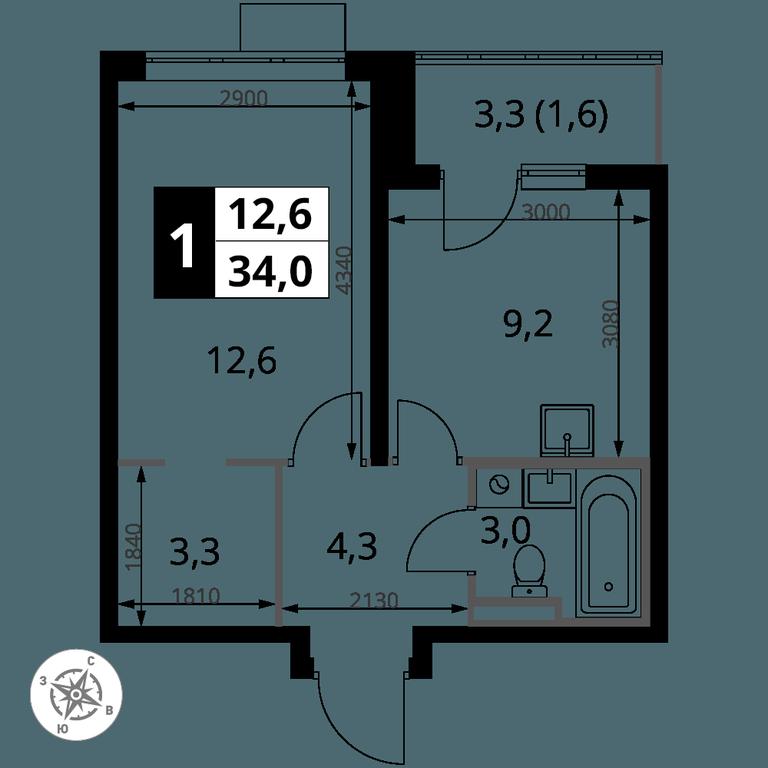 1-BD Apartment Sale, 34 sq. m. at Pervy Donskoj, zhiloy mikrorayon Sapronovo, derevnya Sapronovo, Leninskiy City District, Moscow Region, Russia #2