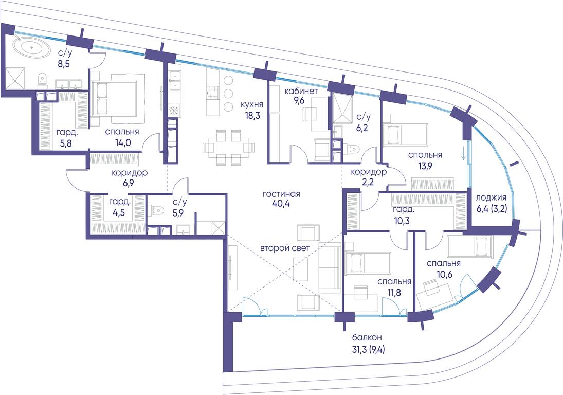 6-BD Apartment Sale, 180.8 sq. m. at Ostrov, Nizhnye Mnyovniki Street, 37Ас4, Moscow, Russia #1