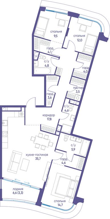 3-BD Apartment Sale, 128.2 sq. m. at Ostrov, Nizhnye Mnyovniki Street, 37Ас4, Moscow, Russia #1