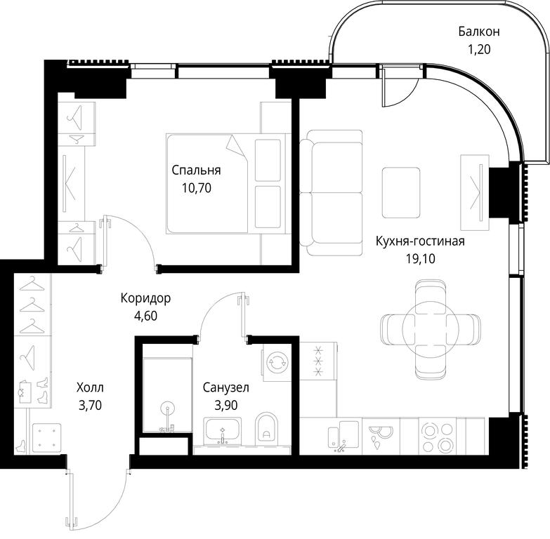 1-BD Apartment Sale, 43.2 sq. m. at Multikvartal CITYZEN, Vishnyovaya Street, Moscow, Russia #1