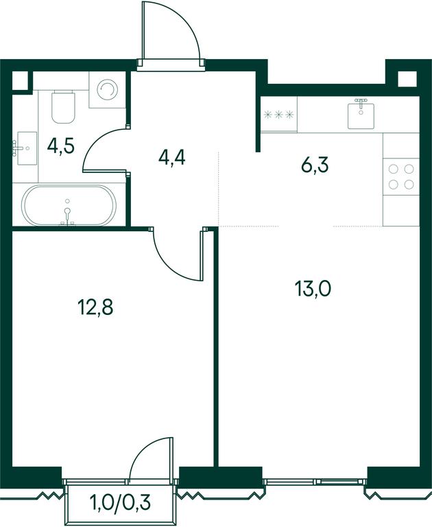 1-BD Apartment Sale, 41.3平方米 at Primavera, Volokolamskoye Highway, вл67, Moscow, Russia #1