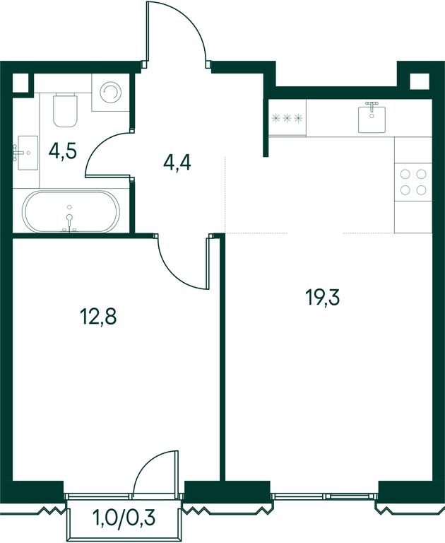 1-BD Apartment Sale, 41.3平方米 at Primavera, Volokolamskoye Highway, вл67, Moscow, Russia #2