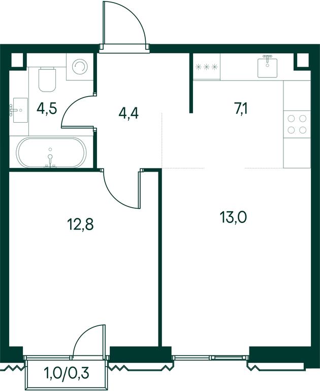 1-BD Apartment Sale, 42.2 sq. m. at Primavera, Volokolamskoye Highway, вл67, Moscow, Russia #1