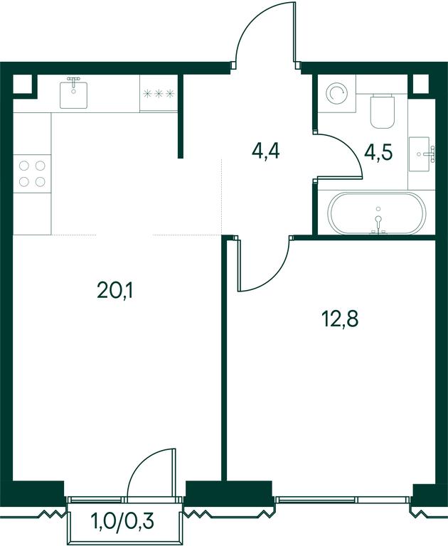 1-BD Apartment Sale, 42.1平方米 at Primavera, Volokolamskoye Highway, вл67, Moscow, Russia #2