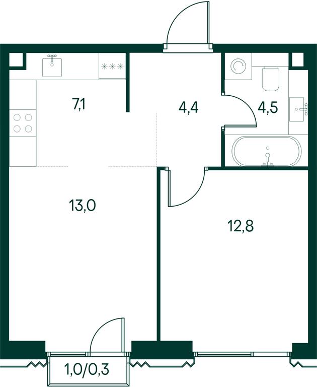 1-BD Apartment Sale, 42.1平方米 at Primavera, Volokolamskoye Highway, вл67, Moscow, Russia #1