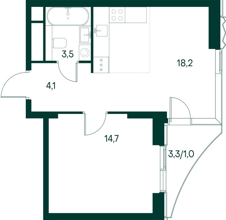 1-BD Apartment Sale, 41.5平方米 at Primavera, Volokolamskoye Highway, вл67, Moscow, Russia #2