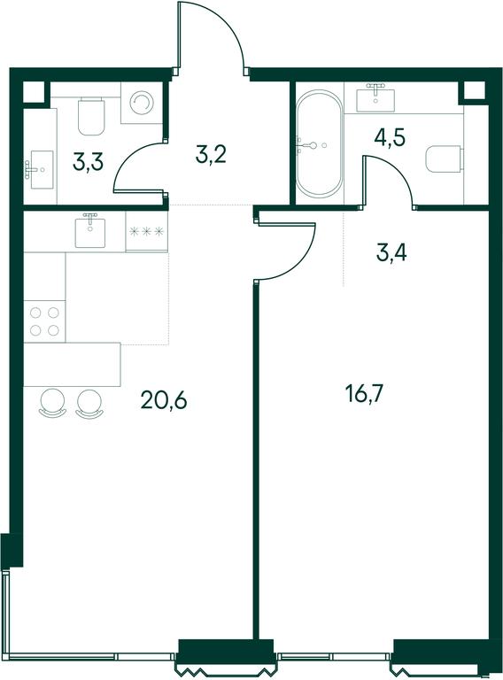 1-BD Apartment Sale, 51.7平方米 at Primavera, Volokolamskoye Highway, вл67, Moscow, Russia #2