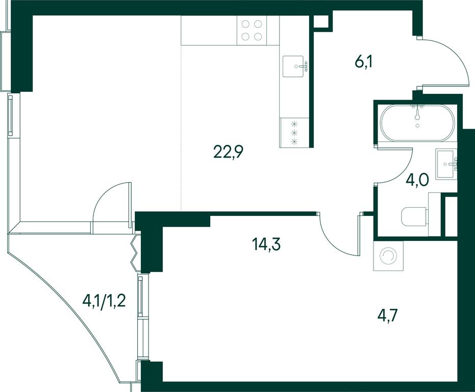 1-BD Apartment Sale, 53.1平方米 at Primavera, Volokolamskoye Highway, вл67, Moscow, Russia #1