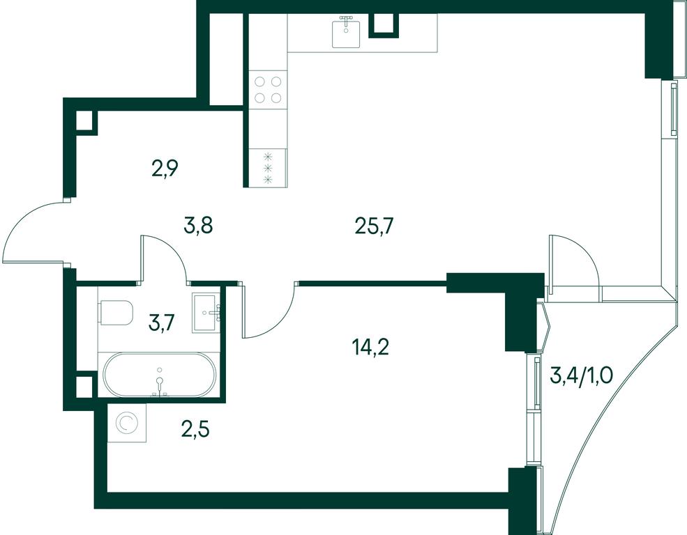 1-BD Apartment Sale, 53.8平方米 at Primavera, Volokolamskoye Highway, вл67, Moscow, Russia #2