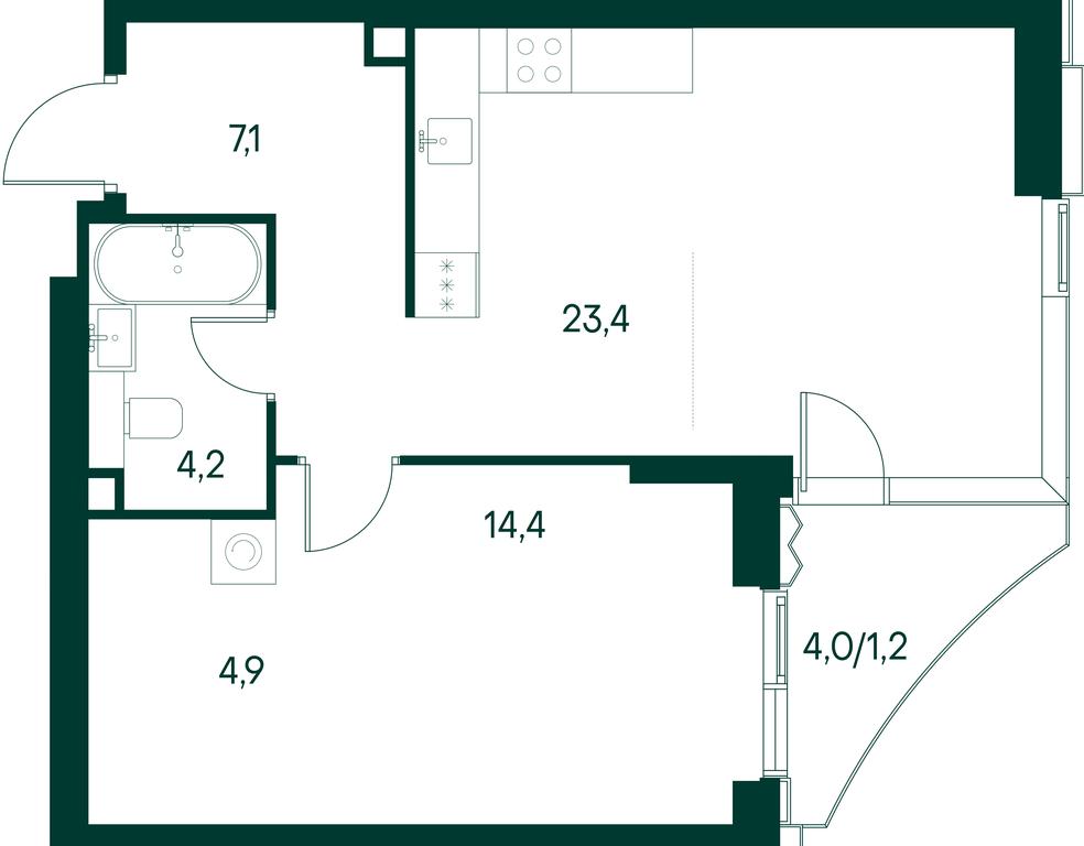 1-BD Apartment Sale, 55.2平方米 at Primavera, Volokolamskoye Highway, вл67, Moscow, Russia #2