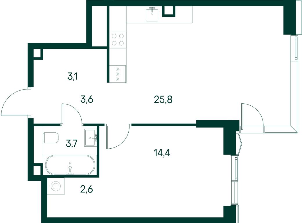 1-BD Apartment Sale, 53.1平方米 at Primavera, Volokolamskoye Highway, вл67, Moscow, Russia #1