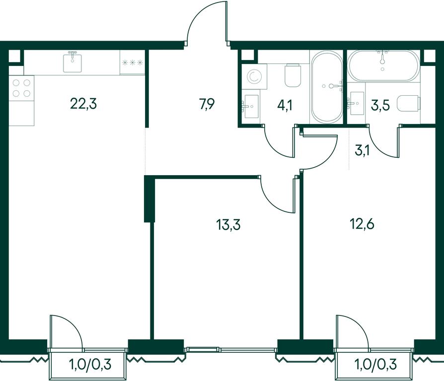 2-BD Apartment Sale, 67.4平方米 at Primavera, Volokolamskoye Highway, вл67, Moscow, Russia #2