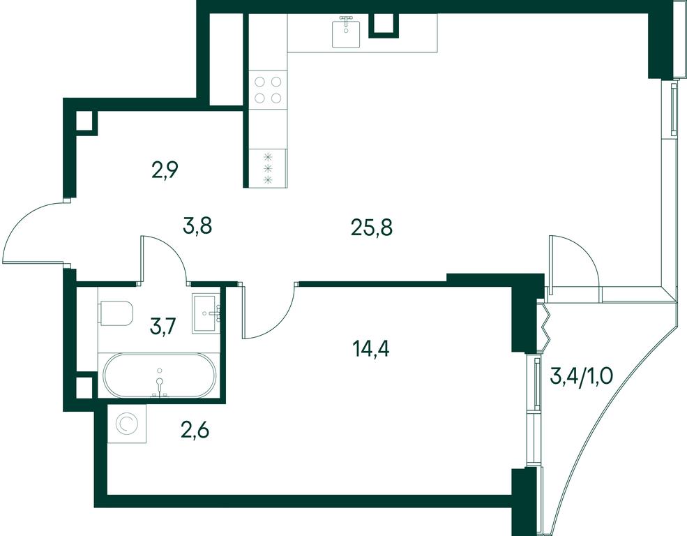 1-BD Apartment Sale, 54.1平方米 at Primavera, Volokolamskoye Highway, вл67, Moscow, Russia #1